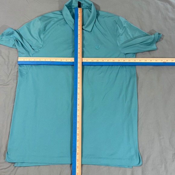 LULULEMON Polo Mens Size Large Golf Shirt Aqua Short Sleeve Performance Snap - Picture 6 of 13